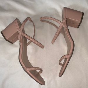 Open toe,Tan short straps block Heels